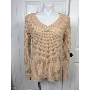 Rue21 Women's Beige Long Sleeve V-Neck Pullover Knit Sweater Size L Tunic
